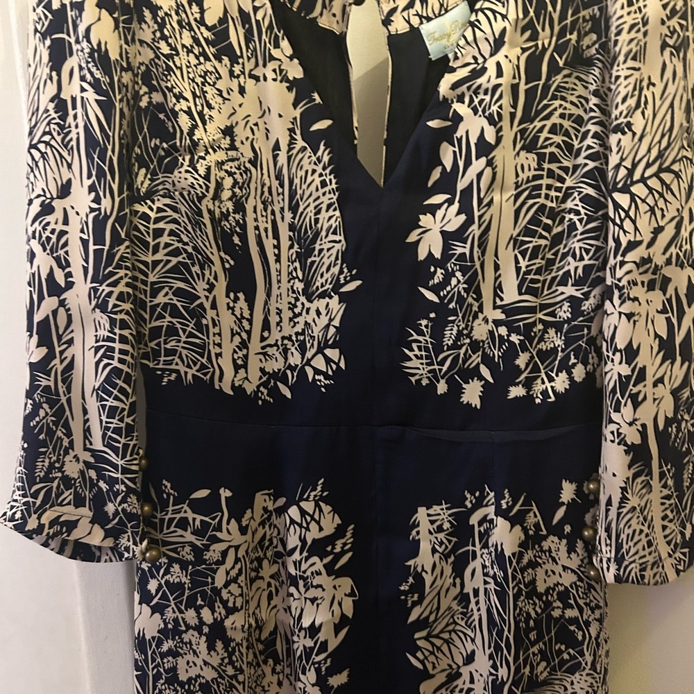 Tracy Reese Midnight Blue and Cream Leaf Dress